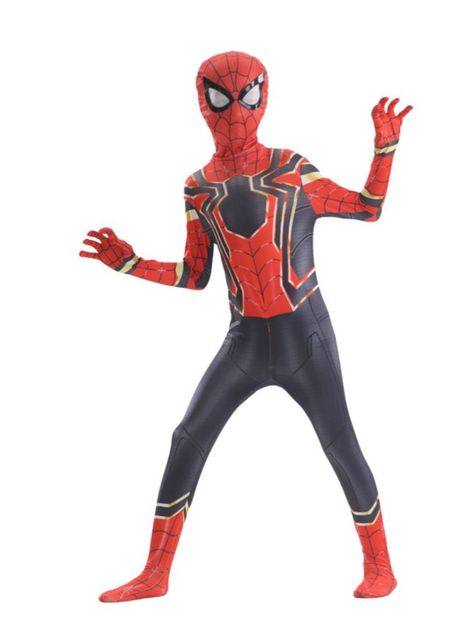 SPIDERMAN بدلة سبايدر مان بيتر باركر المحدثة، بدلة كاملة للجسم، زي بطل خارق من فيلم بعيد عن الوطن بتصميم أحمر وأسود أيقوني لمحبي الحفلات والأزياء من 7 إلى 9 سنوات 130 سم - Image 3
